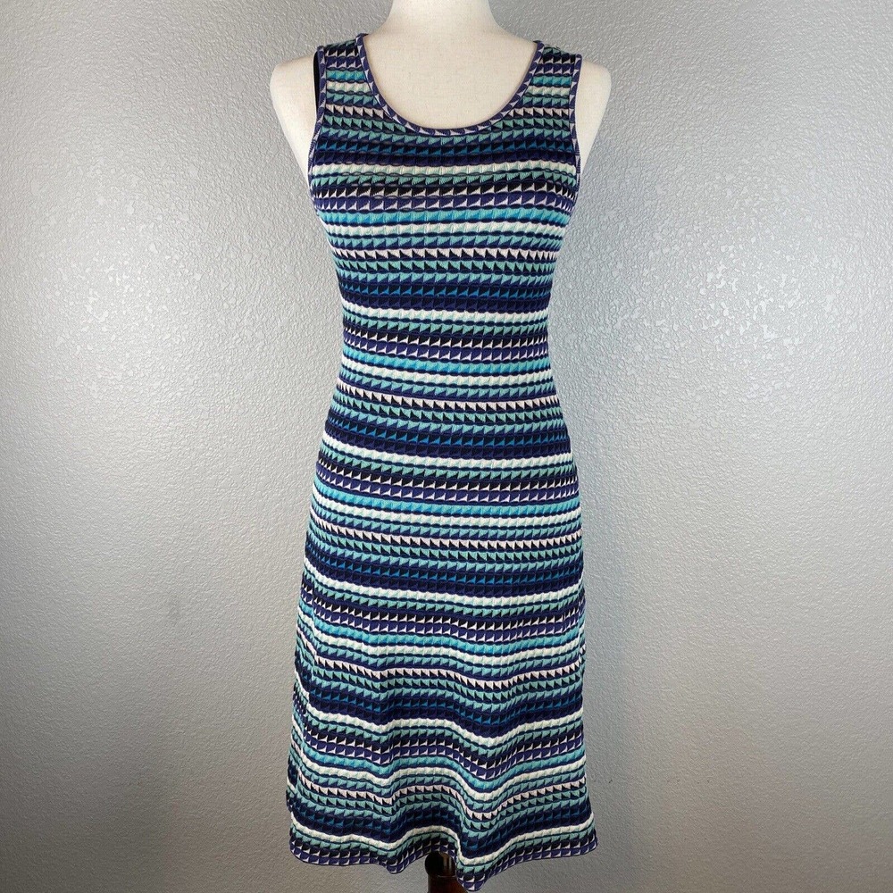 M Missoni Womens Tank Dress XS Turquoise Black Geometric Knit Sleeveless
